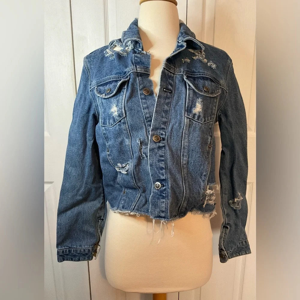 Girls Large Women’s‎ XS Duck Head Distressed Denim Jacket